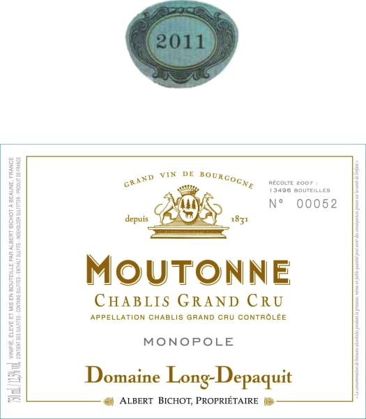 Rượu vang trằng Albert Bichot Chablis Moutonne Grand Cru 2011
