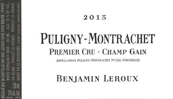 Rượu vang trằng Benjamin Leroux Puligny-Montrachet Premier Cru Champ Gain 2013