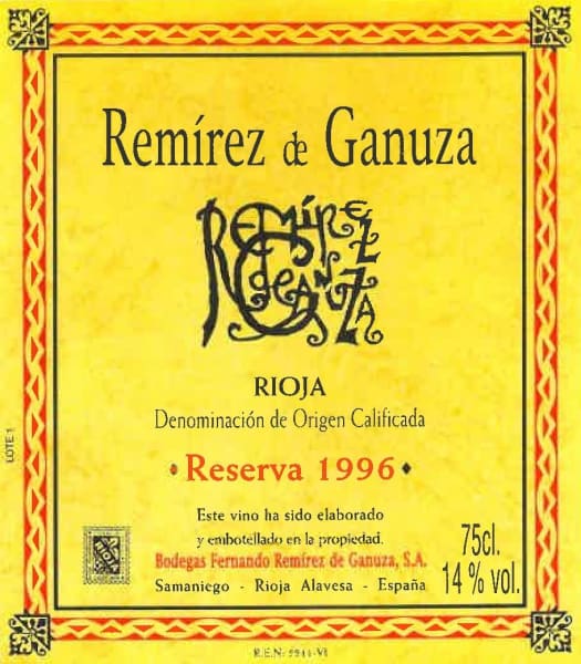Rượu vang đỏ Bodegas Fernando Remirez de Ganuza Rioja Reserva (3 lít) 1996