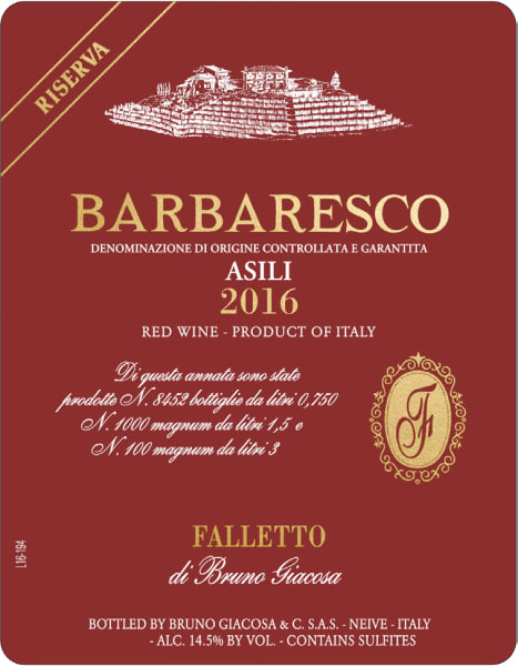 Rượu vang đỏ Bruno Giacosa Barbaresco Asili Riserva (chai Magnum 1,5 lít) 2016