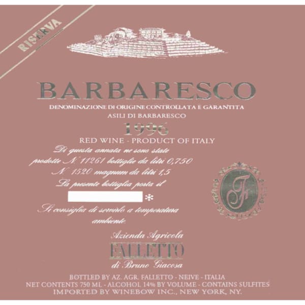 Rượu vang đỏ Bruno Giacosa Barbaresco Asili Riserva 1996