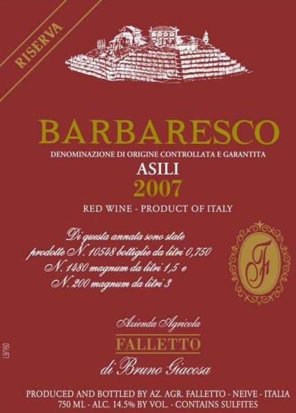 Rượu vang đỏ Bruno Giacosa Barbaresco Asili Riserva 2007