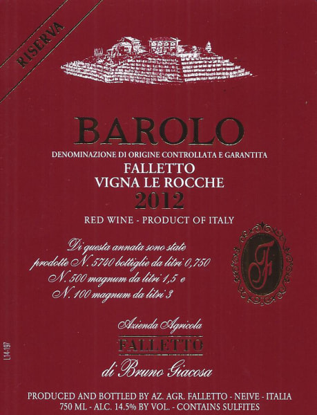 Rượu vang đỏ Bruno Giacosa Barolo Le Rocche del Falletto Riserva (chai Magnum 1,5 lít) 2012