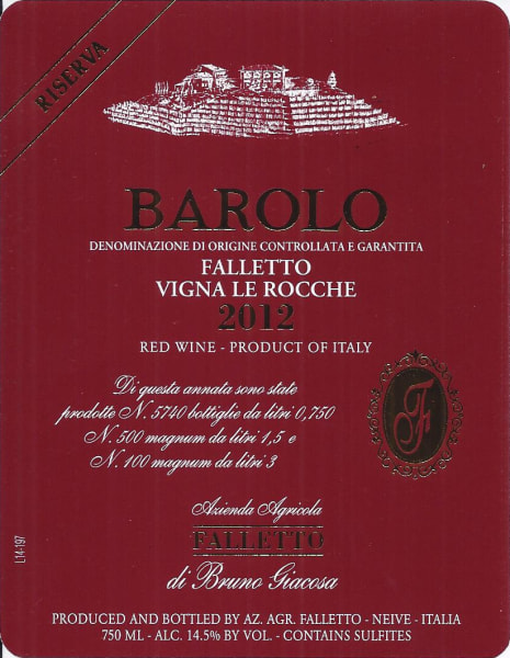 Rượu vang đỏ Bruno Giacosa Barolo Le Rocche del Falletto Riserva 2012