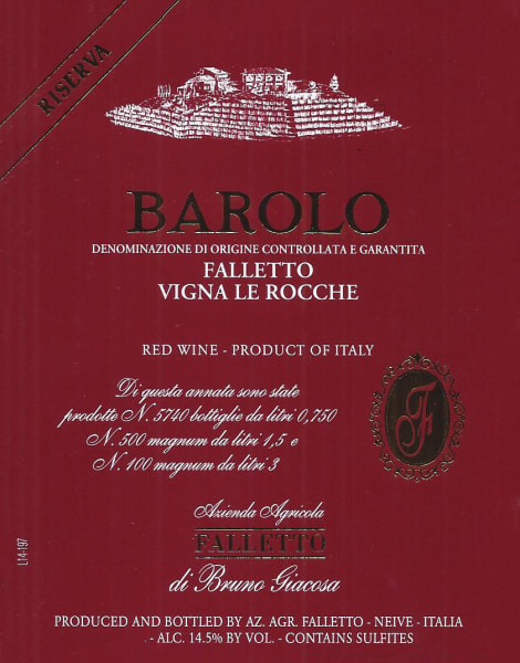 Rượu vang đỏ Bruno Giacosa Barolo Le Rocche del Falletto Riserva (3 lít) 2016