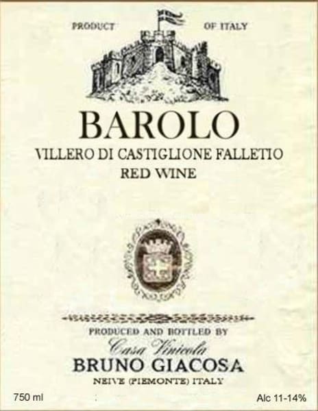 Rượu vang đỏ Bruno Giacosa Barolo Villero di Castiglione Falletto 1996