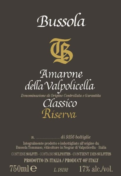 Rượu vang đỏ Bussola TB Amarone della Valpolicella Classico Riserva (chai Magnum 1,5 lít) 2012