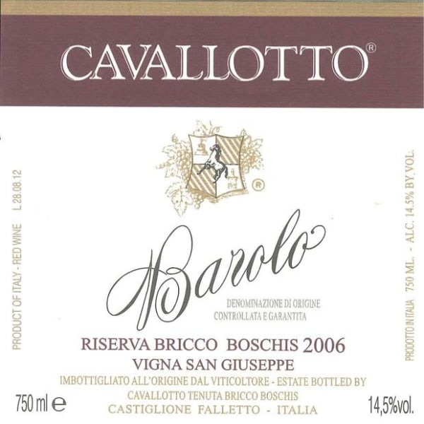 Rượu vang đỏ Cavallotto Barolo Bricco Boschis Vigna San Giuseppe Riserva (chai Magnum 1,5 lít) 2006