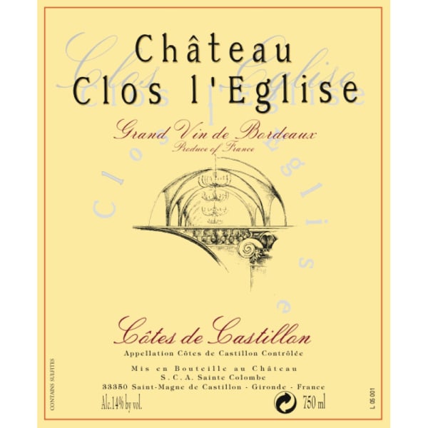 Rượu vang đỏ Chateau Clos L'Eglise Cotes de Castillon 2009