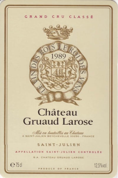 Rượu vang đỏ Chateau Gruaud Larose (wine stained label) 1989
