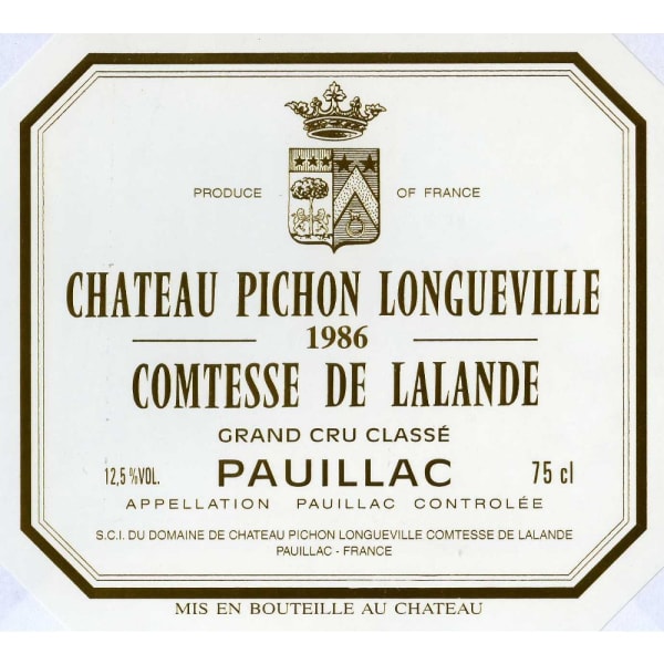 Rượu vang đỏ Chateau Pichon Longueville Comtesse de Lalande 1986
