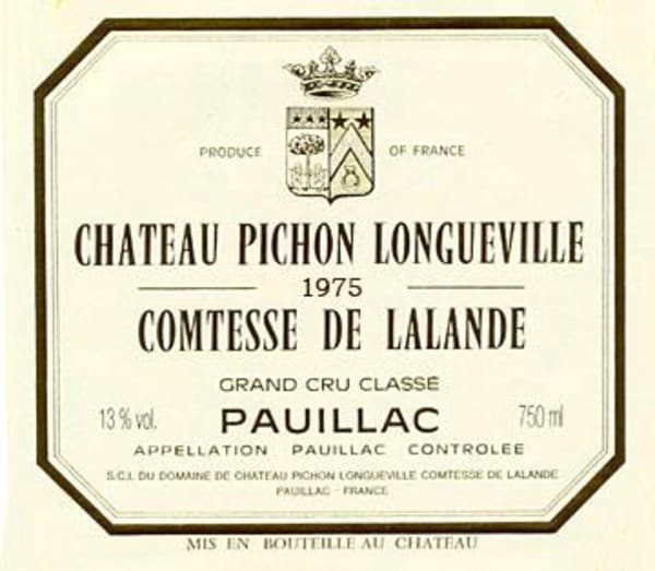 Rượu vang đỏ Chateau Pichon Longueville Comtesse de Lalande (bin soiled label) 1975