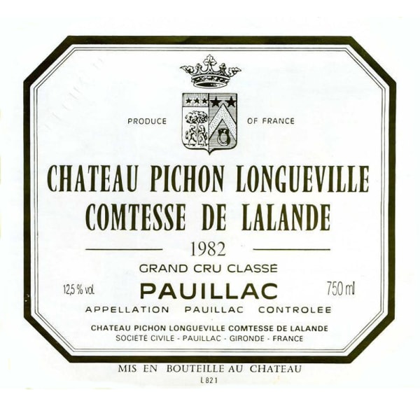 Rượu vang đỏ Chateau Pichon Longueville Comtesse de Lalande (bin soiled label, top shoulder fill) 1982