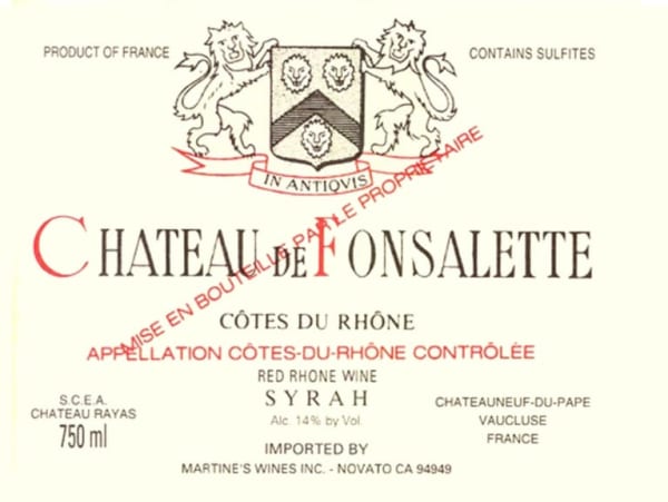 Rượu vang đỏ Chateau Rayas Fonsalette Cotes du Rhone Cuvee Syrah Reserve 1994