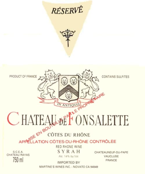 Rượu vang đỏ Chateau Rayas Fonsalette Cotes du Rhone Cuvee Syrah Reserve 1998
