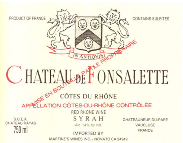 Rượu vang đỏ Chateau Rayas Fonsalette Cotes du Rhone Cuvee Syrah Reserve 2006