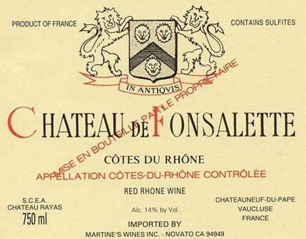 Rượu vang đỏ Chateau Rayas Fonsalette Cotes du Rhone Reserve 1996