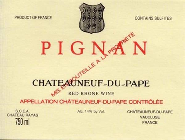 Rượu vang đỏ Chateau Rayas Pignan Chateauneuf-du-Pape 2010