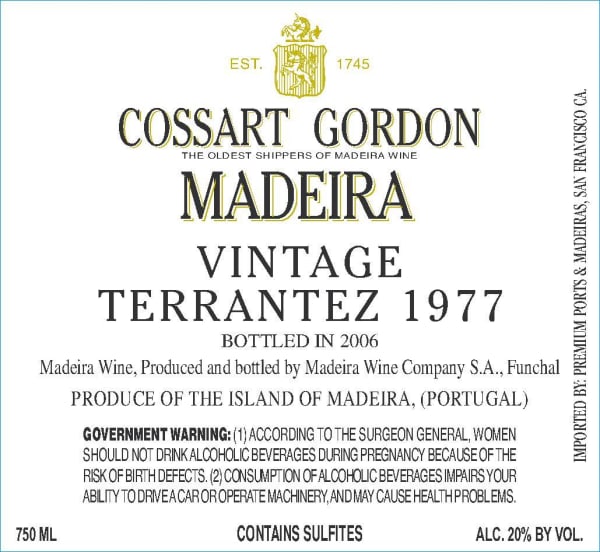 Rượu vang trằng Cossart Gordon Madeira Terrantez 1977