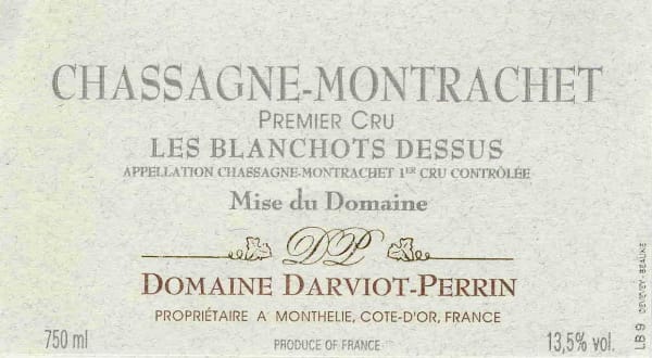 Rượu vang trằng Darviot-Perrin Chassagne-Montrachet Les Blanchots Dessus Premier Cru 2003
