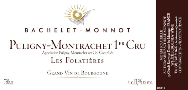 Rượu vang trằng Domaine Bachelet-Monnot Puligny-Montrachet Les Folatieres Premier Cru 2020