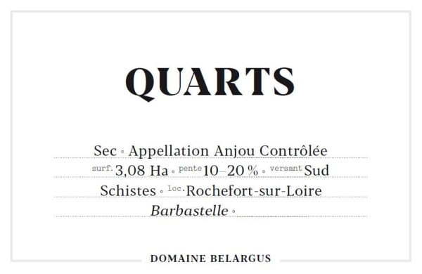 Rượu vang trằng Domaine Belargus Anjou Sec Quarts 2019