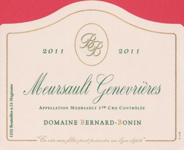 Rượu vang trằng Domaine Bernard-Bonin Meursault Genevrieres Premier Cru 2011