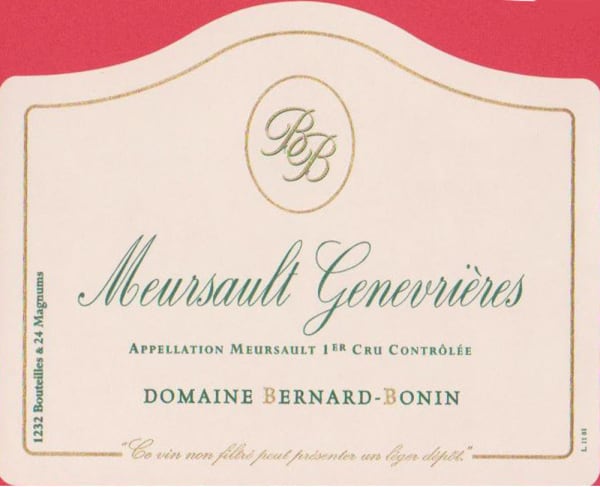 Rượu vang trằng Domaine Bernard-Bonin Meursault Genevrieres Premier Cru 2014