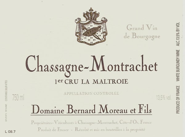 Rượu vang trằng Domaine Bernard Moreau Chassagne-Montrachet La Maltroie er Cru 2014