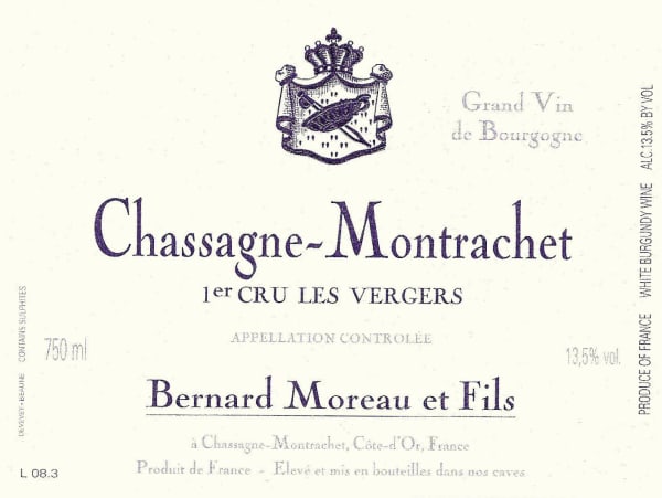 Rượu vang trằng Domaine Bernard Moreau Chassagne-Montrachet Les Vergers Premier Cru 2020