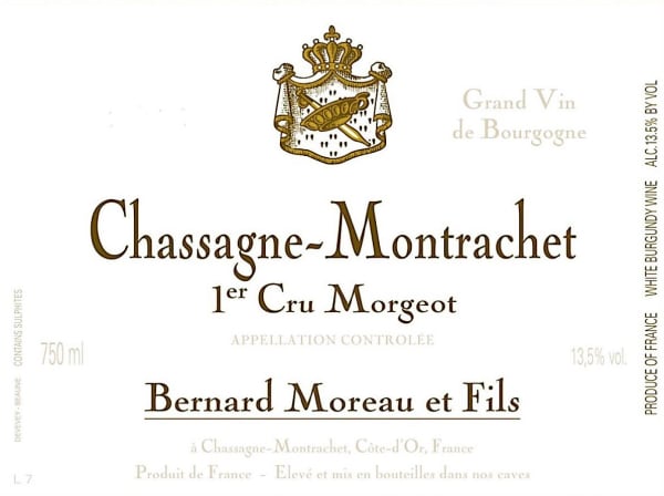 Rượu vang trằng Domaine Bernard Moreau Chassagne-Montrachet Morgeot Premier Cru 2020