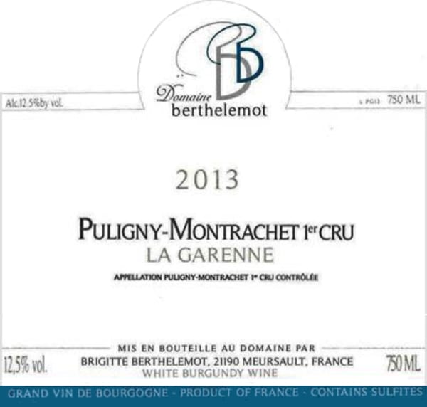 Rượu vang trằng Domaine Berthelemot Puligny-Montrachet La Garenne Premier Cru 2013