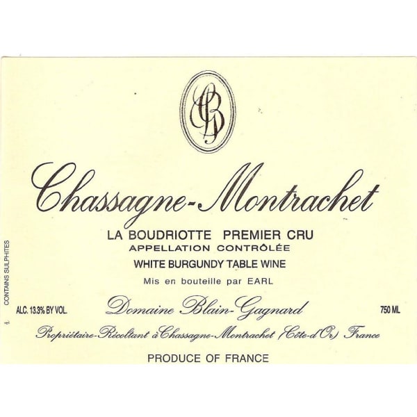 Rượu vang trằng Domaine Blain-Gagnard Chassagne-Montrachet La Boudriotte Premier Cru 2018