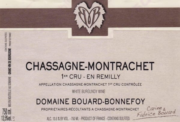 Rượu vang trằng Domaine Bouard-Bonnefoy Chassagne-Montrachet Premier Cru en Remilly 2013