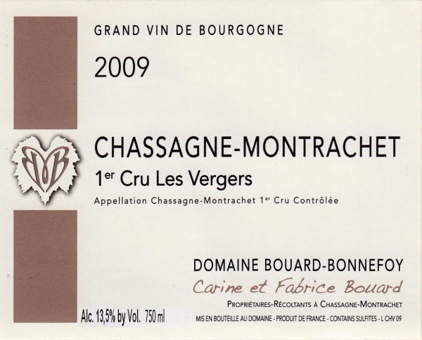 Rượu vang trằng Domaine Bouard-Bonnefoy Chassagne-Montrachet Premier Cru Les Vergers 2009