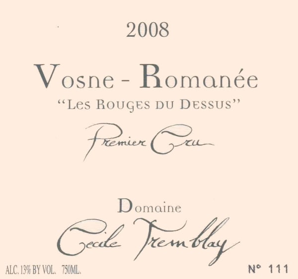 Rượu vang đỏ Domaine Cecile Tremblay Vosne-Romanee Les Rouges du Dessus Premier Cru 2008