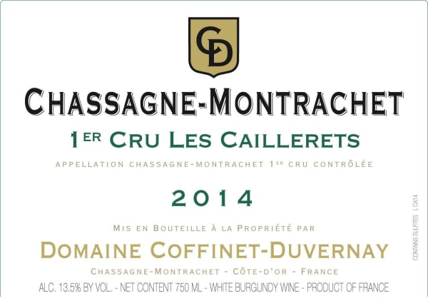 Rượu vang trằng Domaine Coffinet-Duvernay Chassagne-Montrachet Les Caillerets Premier Cru 2014