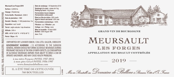 Rượu vang trằng Domaine de Bellene Meursault Les Forges 2019