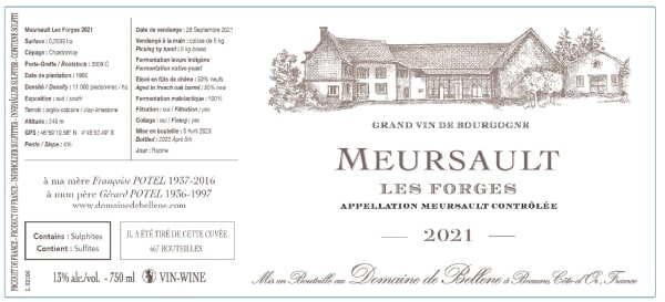 Rượu vang trằng Domaine de Bellene Meursault Les Forges 2021