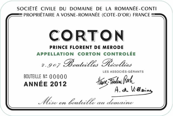 Rượu vang đỏ Domaine de la Romanee-Conti Corton Prince Florent de Merode 2012