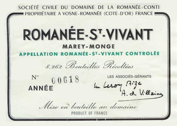 Rượu vang đỏ Domaine de la Romanee-Conti Romanee St. Vivant Grand Cru 1990