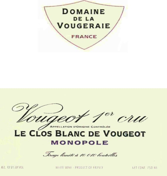 Rượu vang trằng Domaine de la Vougeraie Vougeot Le Clos Blanc de Vougeot Monopole Premier Cru 2010