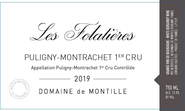 Rượu vang trằng Domaine de Montille Puligny-Montrachet Les Folatieres Premier Cru 2019