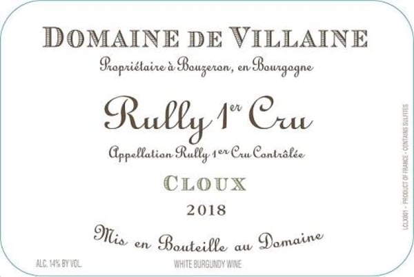 Rượu vang trằng Domaine de Villaine Rully Cloux Premier Cru Blanc 2018