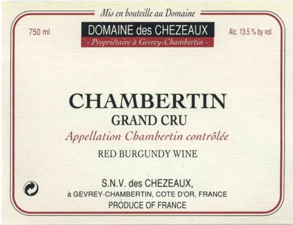 Rượu vang đỏ Domaine des Chezeaux Chambertin Grand Cru 2007