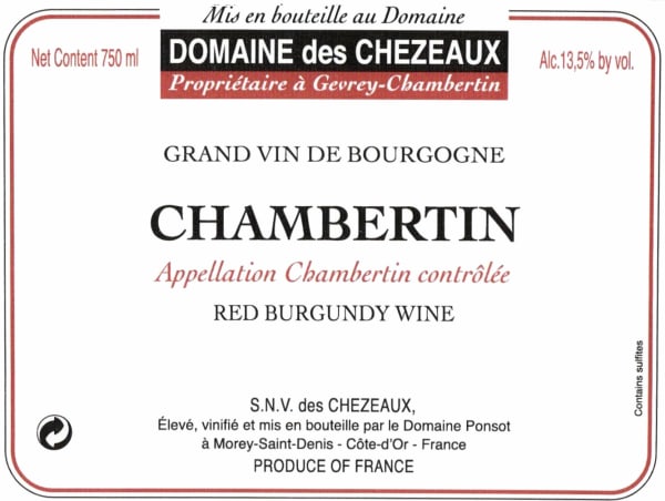 Rượu vang đỏ Domaine des Chezeaux Chambertin Grand Cru 2014