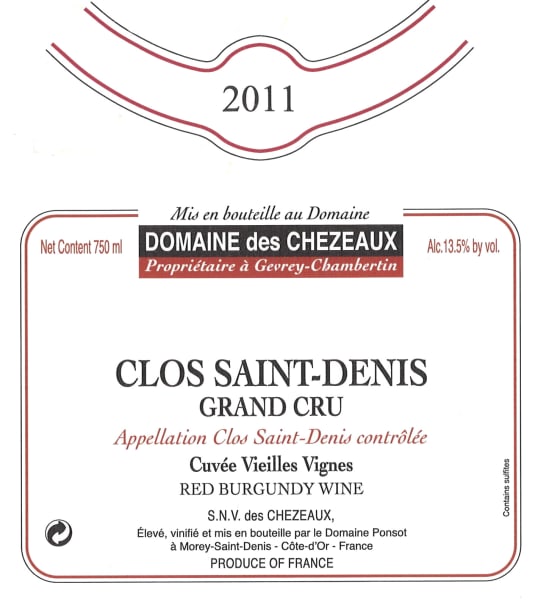Rượu vang đỏ Domaine des Chezeaux Clos Saint-Denis Grand Cru 2011