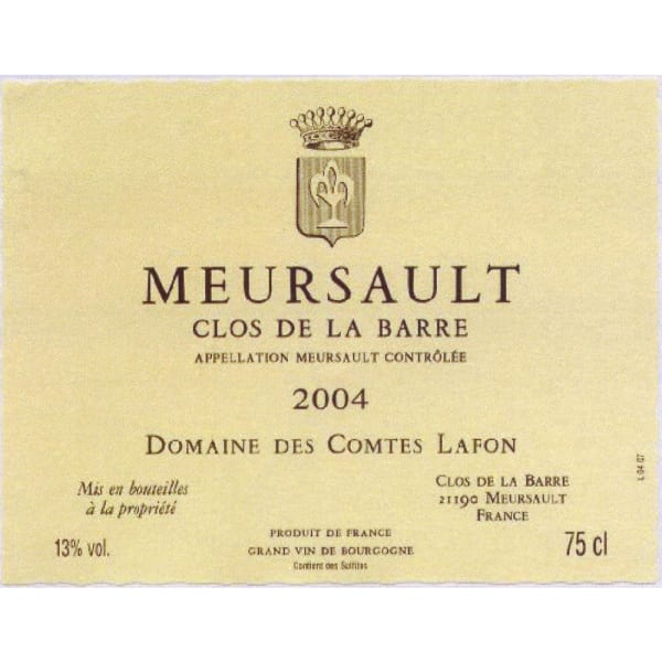 Rượu vang trằng Domaine des Comtes Lafon Meursault Clos de la Barre 2004