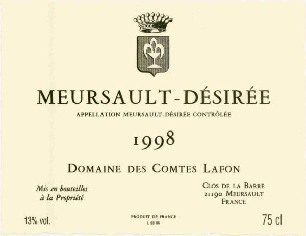 Rượu vang trằng Domaine des Comtes Lafon Meursault Desiree 1998