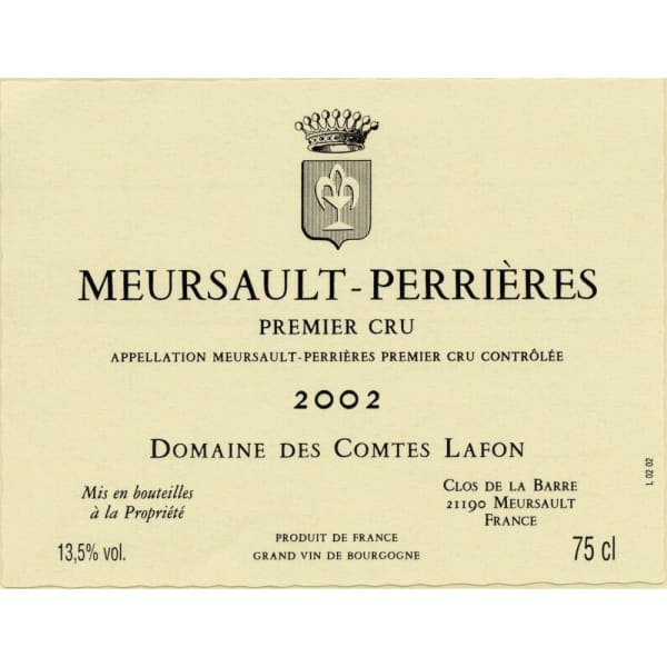Rượu vang trằng Domaine des Comtes Lafon Meursault Perrieres 2002
